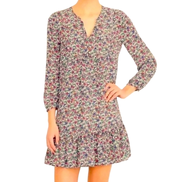 J. Crew Relaxed ruffle v neck ditsy floral printed dresdFiery Sunset  Sz S - Picture 1 of 12
